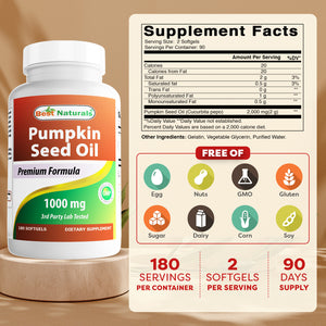 Best Naturals Pumpkin Seed Oil 1000mg – 180 Softgels