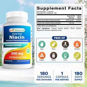 Best Naturals Niacin 500 mg 180 Capsules