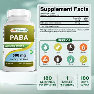 Best Naturals PABA 500 mg 180 Tablets