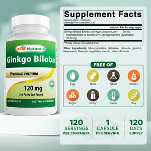 Best Naturals Ginkgo Biloba 120 mg 120 Capsules