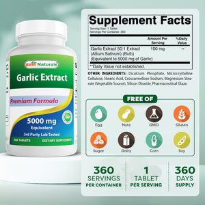 Best Naturals Garlic Extract 5000 mg Equivalent Per Serving- 360 Tablets