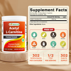 Best Naturals Acetyl L-Carnitine Premium Powder -1 LB -Gluten Free.