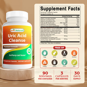 Best Naturals Uric Acid Cleanse Vitamins for Men and Women - 90 Vegetarian Capsules