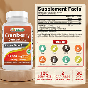 Best Naturals Cranberry Concentrate 12600 mg 180 Vegetarian Capsules