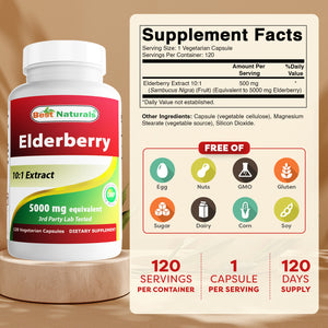 Best Naturals Elderberry 5000 mg 120 Vegetarian Capsules
