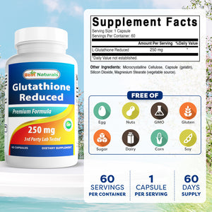 Best Naturals Glutathione Reduced 250 mg 60 Capsules