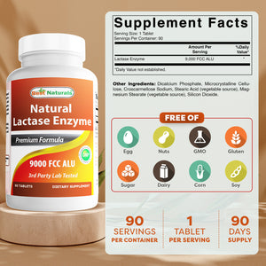 Best Naturals Natural Lactase Enzyme 9000 FCC ALU 90 Tablets