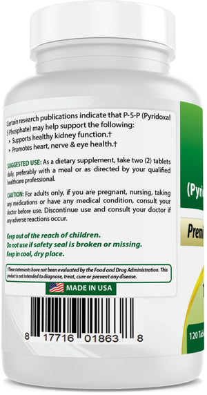 Best Naturals P5P Vitamin B6 (Pyridoxal 5 Phosphate) 100 mg/Serving - 120 Tablets - an Active Form of Vitamin B6.
