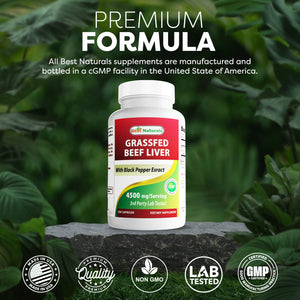 Best Naturals Grass Fed Beef Liver Capsules 4500mg 250 Count