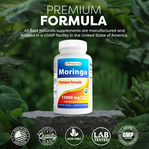Best Naturals Moringa 15000 mg Equivalent per Serving - 180 Capsules - Superfood Nutrients for Healthy Wellbeing