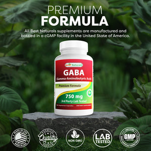 Best Naturals Gaba 750 mg 100 Vegetarian Capsules