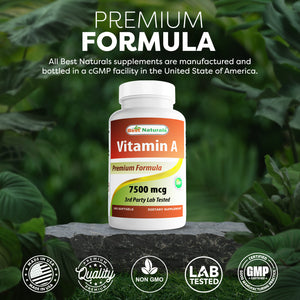 Best Naturals Vitamin A 25000 IU (7500 mcg), Non-GMO Formula Supports Healthy Vision & Immune System and Healthy Growth & Reproduction, 180 Softgels