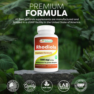 Best Naturals Rhodiola 1000 mg with 5 mg Bioperine 120 Vegetarian Capsules