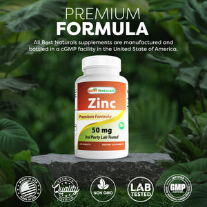 Best Naturals Zinc Supplement as Zinc Gluconate 50mg 240 Tablets