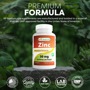 Best Naturals Zinc Supplement as Zinc Gluconate 50mg 240 Tablets