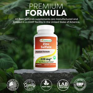 Best Naturals Zinc Sulfate 220 mg 120 Tablets - 3rd Party Lab Tested - Made in The USA - Gluten Free & Non-GMO