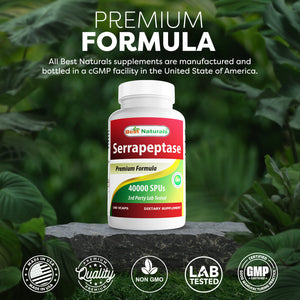 Best Naturals Serrapeptase 40000 SPUs 180 Vegetarian Capsules