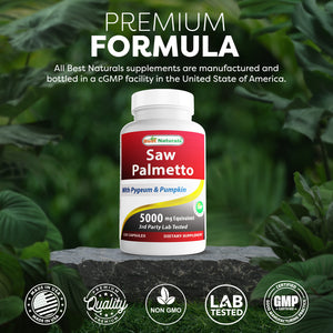 Best Naturals Saw Palmetto 10:1 Extract Prostate Supplements for Men - 120 Capsules - Made with Pygeum Bark 4:1 Extract & Pumpkin Seed Powder