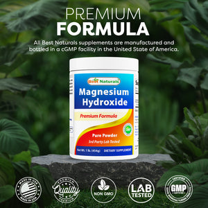 Best Naturals Magnesium Hydroxide Powder - 380mg of Elemental Magnesium per Serving - 454 Servings per Cotainer - 1 Pound
