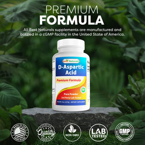Best Naturals D-Aspartic Acid Pure Powder - Testosterone Booster - 8 OZ