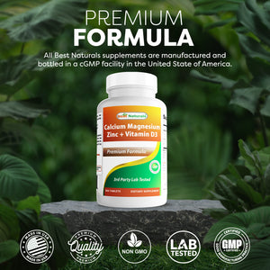 Best Naturals Calcium Magnesium Zinc with Vitamin D3, 300 Tablets - Calcium 1000 mg, Magnesium 400 mg, Zinc 25 mg & D3 600 IU per Serving (3 Tablets)