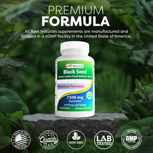 Best Naturals Black Seed (Black Cumin Seed Extract 10:1) 7500 mg Equivalent- 120 Capsules
