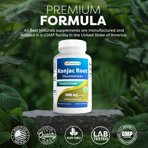 Best Naturals Konjac Root Glucomannan 2000 mg 180 Vegetarian Capsules