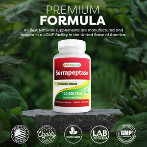 Best Naturals Serrapeptase 120000 SPUs 90 Vegetarain Capsules - Supports Sinus Health
