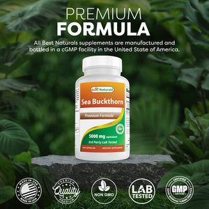 Best Naturals Sea Buckthorn Oil Powder Capsules 5000 mg Equiavelnt 240 Capsules - Non-GMO, Gluten Free - Contains Naturally Occuring Omega-7 Palmetoleic Acid
