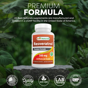 Best Naturals Resveratrol 500 mg/Serving 60 Vegetarian Capsules