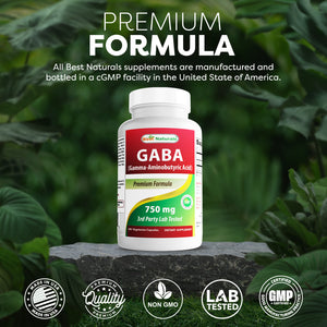 Best Naturals GABA 750mg 180 Vegetarian Capsules