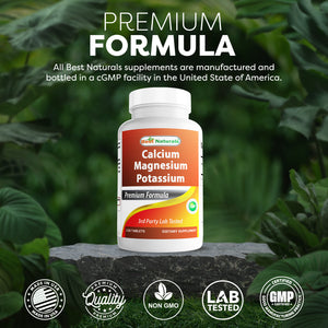 Best Naturals Calcium Magnesium Potassium - 120 Tablets - Non-GMO & Gluten Free