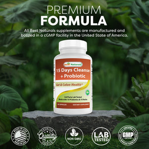 Best Naturals 15 Days Cleanse + Probiotics for Gut & Colon Health* for Women & Men with Senna, Cascara Sagrada & Psyllium Husk- 15 Days Supplies. Non-GMO & Gluten Free.