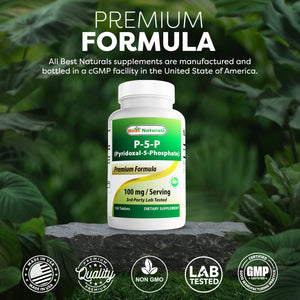 Best Naturals P5P Vitamin B6 (Pyridoxal 5 Phosphate) 100 mg/Serving - 120 Tablets - an Active Form of Vitamin B6.