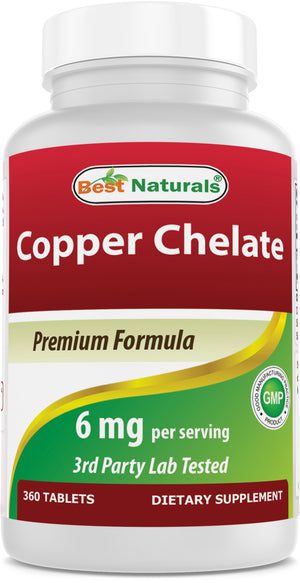 Best Naturals Copper Chelate 6 mg per Serving- 360 Tablets