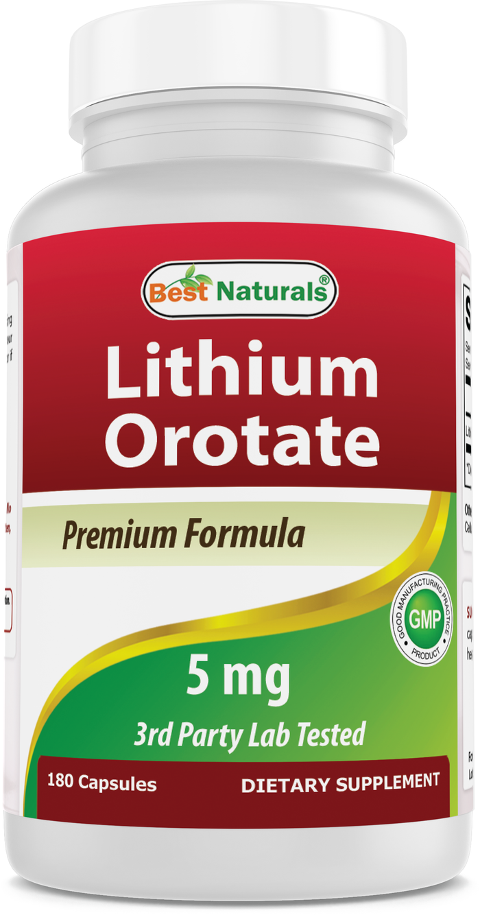 Best Naturals Lithium Orotate 5 mg 180 Capsules - Non GMO - Gluten Free