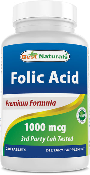 Best Naturals Folic Acid 1000 mcg (Vitamin B9), 240 Tablets