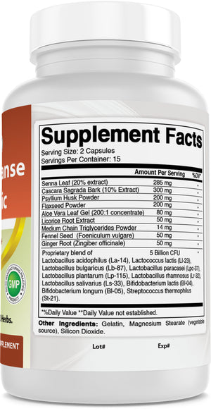 Best Naturals 15 Days Cleanse + Probiotics for Gut & Colon Health* for Women & Men with Senna, Cascara Sagrada & Psyllium Husk- 15 Days Supplies. Non-GMO & Gluten Free.