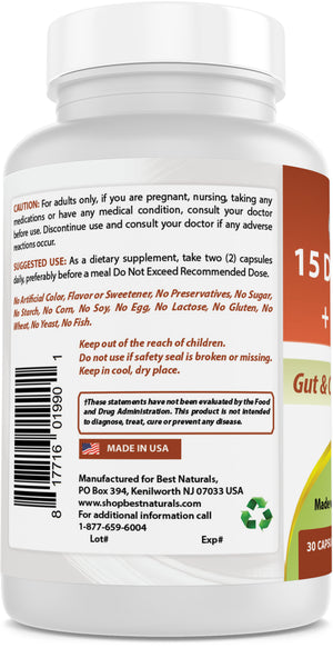 Best Naturals 15 Days Cleanse + Probiotics for Gut & Colon Health* for Women & Men with Senna, Cascara Sagrada & Psyllium Husk- 15 Days Supplies. Non-GMO & Gluten Free.