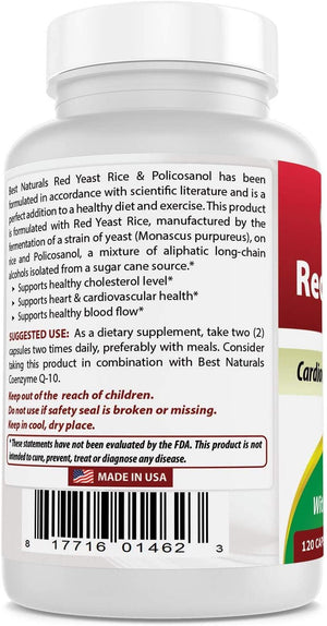 Red Yeast Rice 600 mg with Policosanol 10 mg 120 Capsules by Best Naturals - shopbestnaturals.com