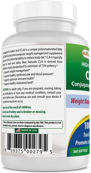 Best Naturals High Potency CLA, 1000 mg, 360 softgels - shopbestnaturals.com