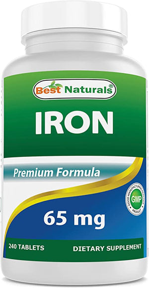 Best Naturals Iron Supplement - 65 mg - 240 Tablets - Non-GMO & Gluten Free