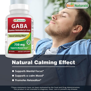 Best Naturals GABA Supplement 750mg 180 Veggie Capsules, Naturals Sleep Aid - shopbestnaturals.com