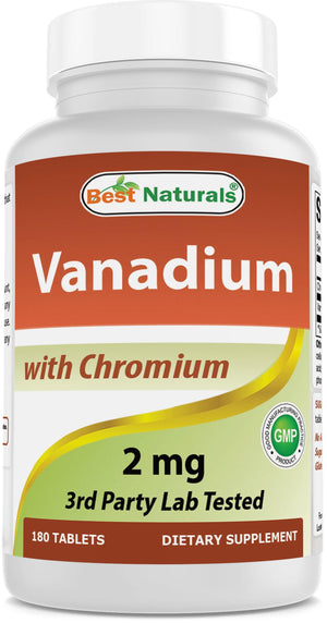 Best Naturals Vanadium 2 mg with Chromium Polynicotinate 200 mcg - Helps Maintain Healthy Blood Sugar Levels - 180 Tablets - shopbestnaturals.com