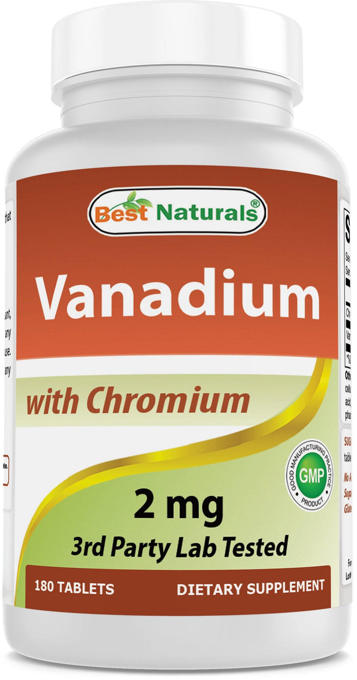 Best Naturals Vanadium 2 mg with Chromium Polynicotinate 200 mcg - Helps Maintain Healthy Blood Sugar Levels - 180 Tablets