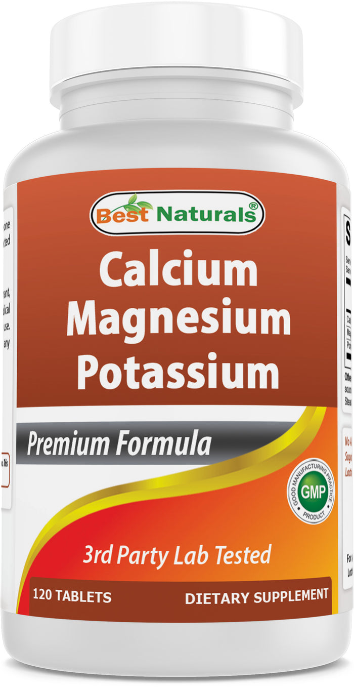 Best Naturals Calcium Magnesium Potassium - 120 Tablets - Non-GMO & Gluten Free