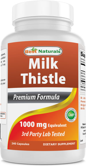 Best Naturals Milk Thistle Extract 1000mg Equivalent - 240 Capsules - Non-GMO & Gluten Free