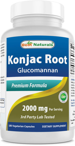 Best Naturals Konjac Glucomanan Root 2000 mg 180 Vegetarian Capsules - shopbestnaturals.com