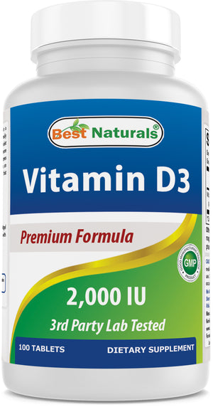 Best Naturals Vitamin D3 2000 IU 100 Tablets | Helps Support Immune Health, Strong Bones and Teeth, & Muscle Function