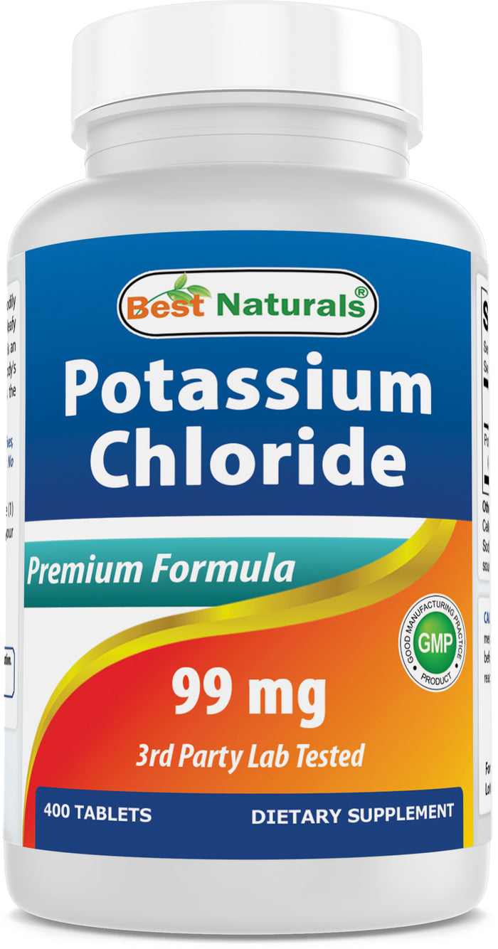 Best Naturals Potassium Chloride Supplement 99mg 400 Tablets - 3rd Party Lab Tested